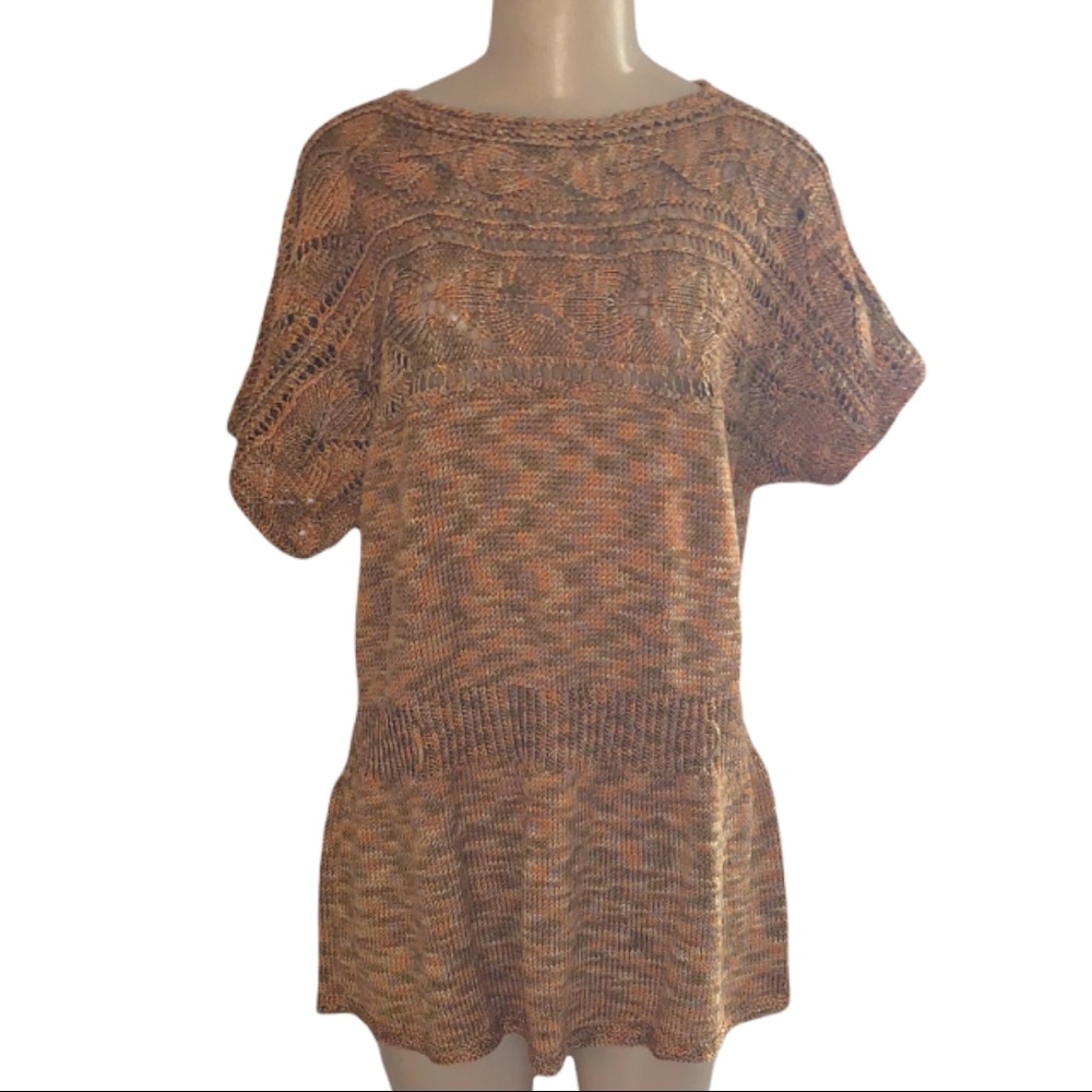Handmade Boho Brown Orange Crochet Knitted Sweater Mini Dress or Tunic Top
